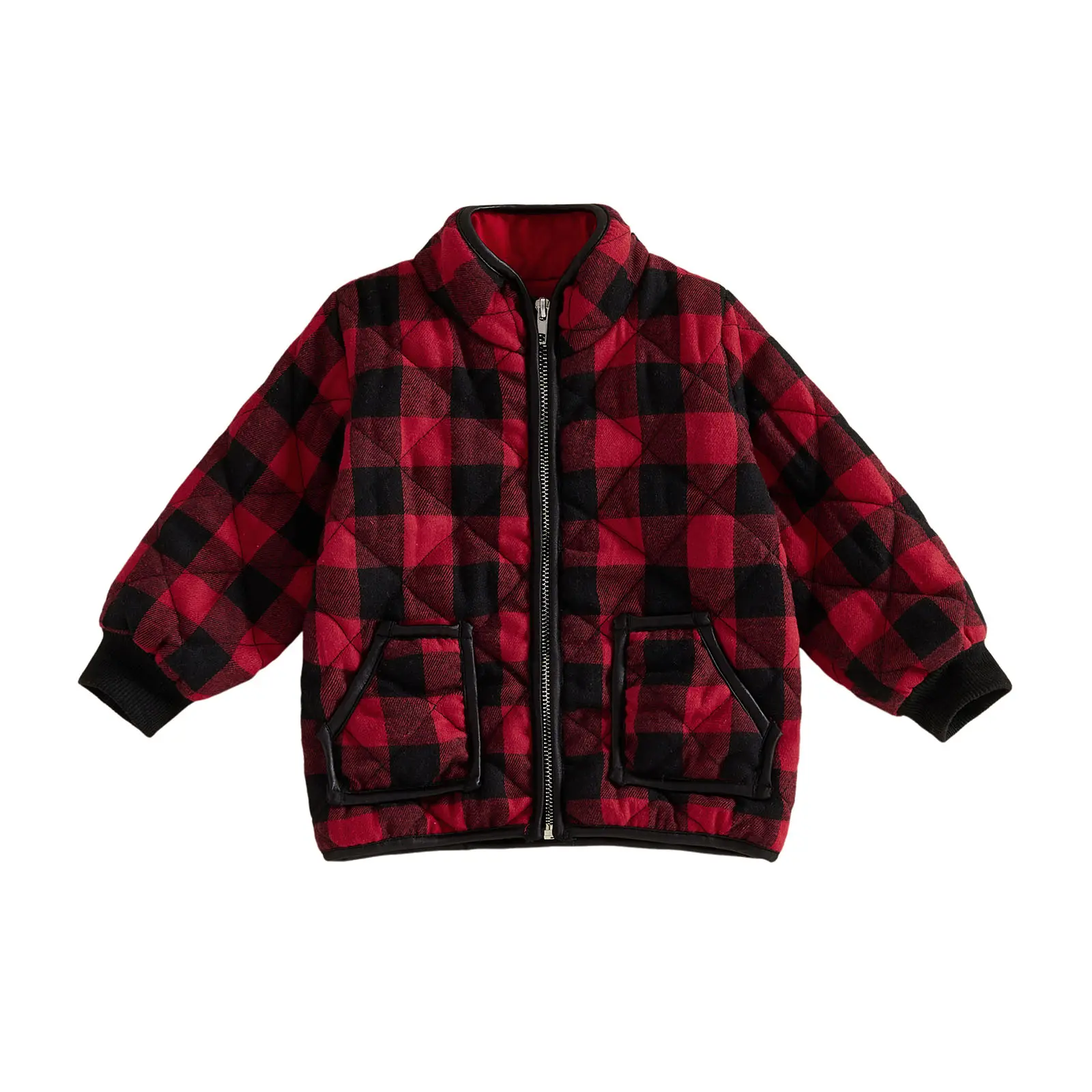 Babamoon Toddler Baby Girl Boy Quilted Jacket Plaid Stand Collar Coat with Pockets Christmas Outwear
