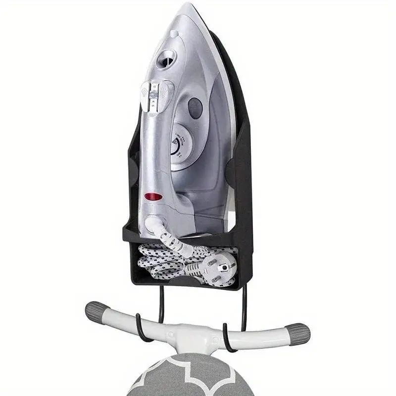 Wall-Mounted Iron Holder - Heat Resistant, Efficient, Space-Saving Storage Rack for Home & Hotel Use, Securely Holds Flat Irons up to 14cm, Sturdy Steel Hooks & Cord Organizer
