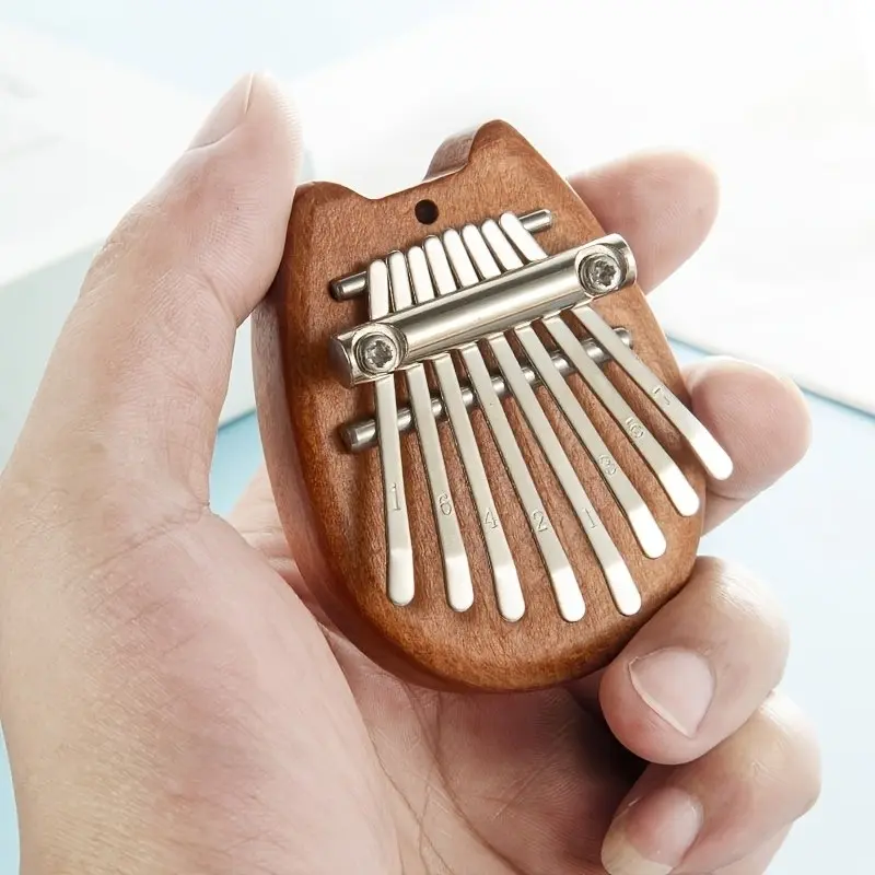 Real Wood 8-Note Mini Thumb Piano, Kalimba Five-Finger Guitar, Portable Beginner Finger Instrument, Easy-To-Learn Musical Toy, Wooden