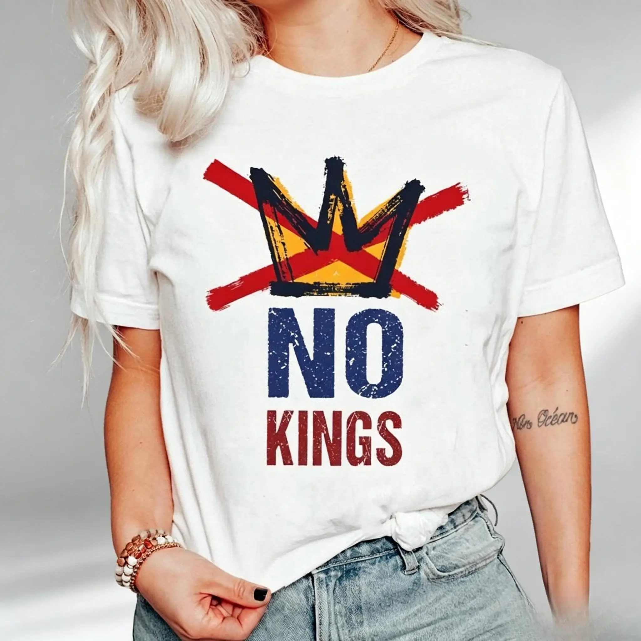 NO KINGS Shirt, Anti Authoritarian Protest T-Shirt, No Kings In America Shirts, Political Tee, Democracy Tees, Democracy Not Monarchy Round Neck Shortsleeve# soft cotton short sleeve  # high-quality cotton casual top
