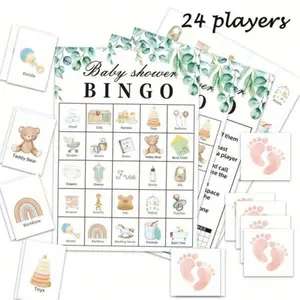 Eucalyptus Leaf Theme Baby Party Bingo Card, Baby Party Game for 24 Players, Gender Revealed Party Interactive, Green Baby Party Gifts, Neutral Style Baby Party Decoration, Baby Party Interactive Game, New Mom Party Game Card