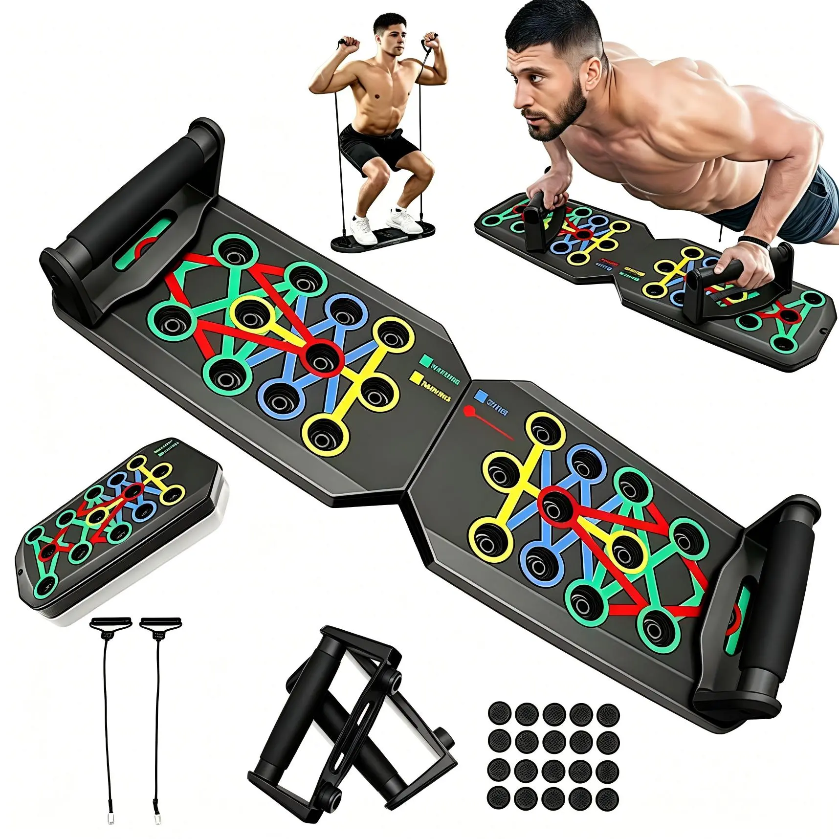 Homhut Multi-functional Home Fitness Equipment, Foldable Adjustable Push Up Board & Sit Up Bar, Abs Assistant Device & Finger Grip Strengthener for Strength Training