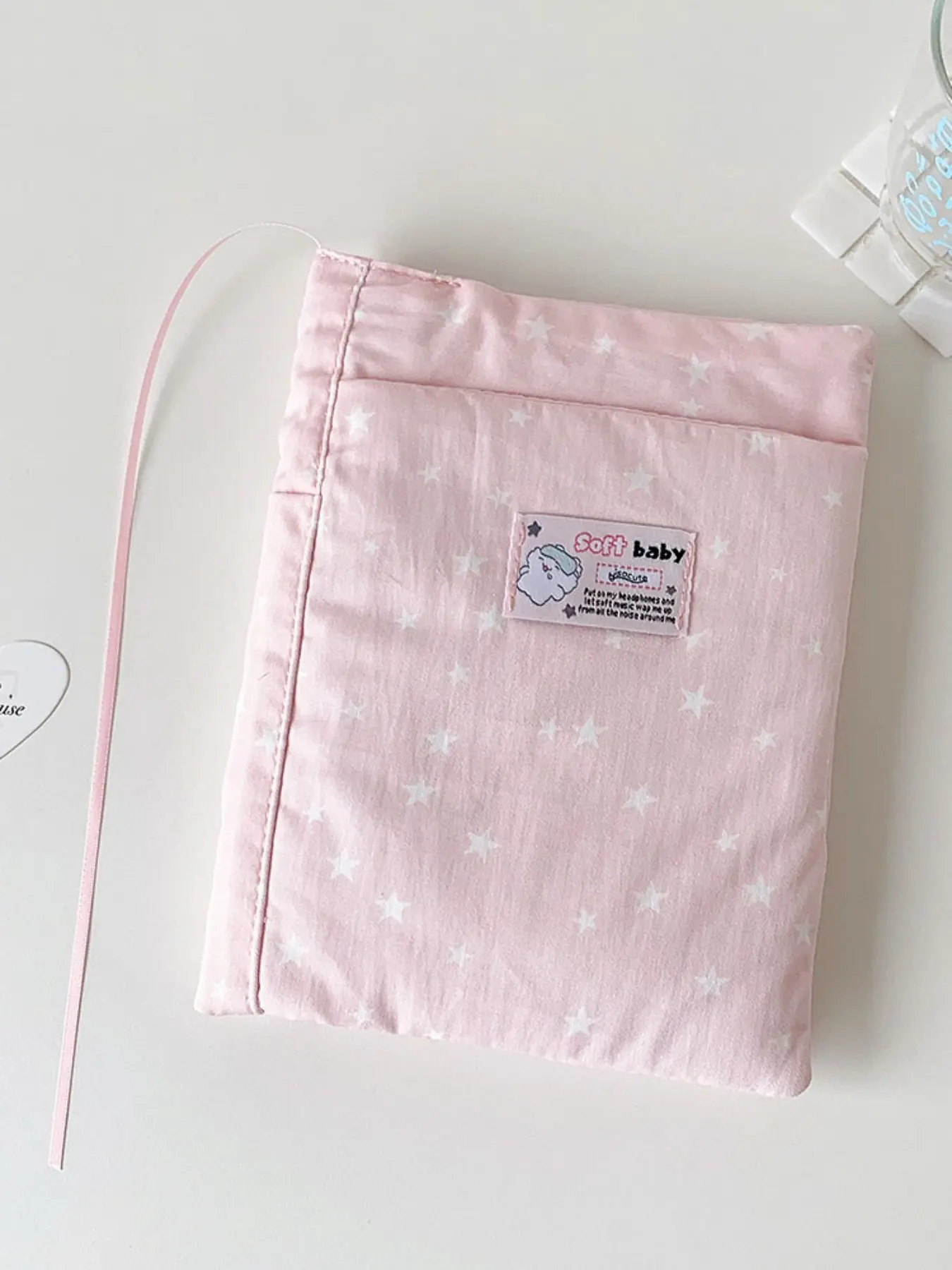 Korean Style Star Fabric Book Cover, Student Book Protector, High Aesthetic Decorative Book Skin, Book Jacket Holder, Cute Girl Heart Design