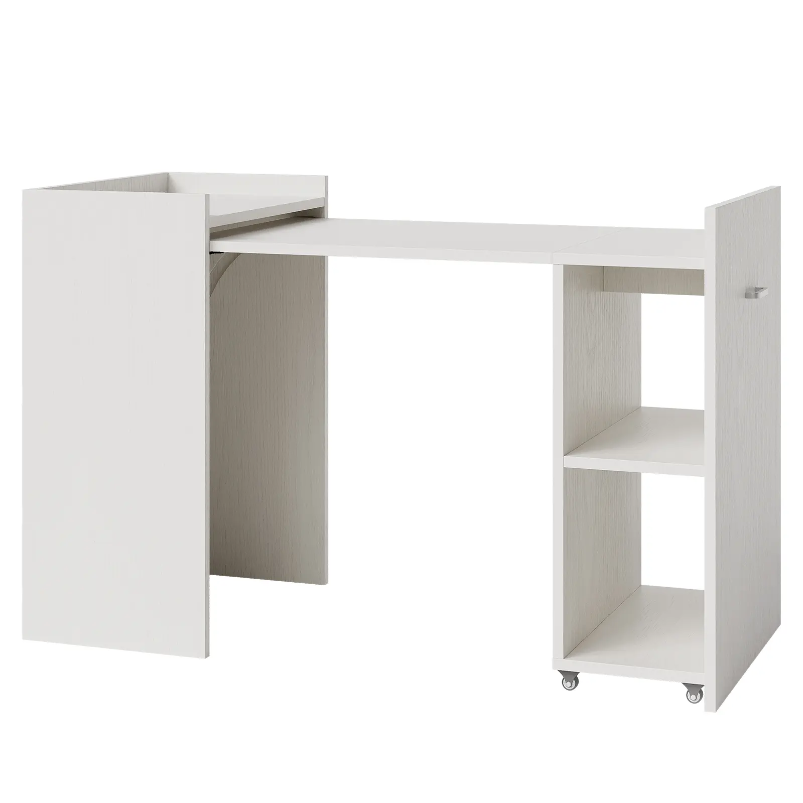Folding Office Table Extension Table, 50" Multi-Functional Home Office Desk, 10" Storage Cabinetwith 3-Tier Shelves & Wheels for Gaming, Work, Study, Bedroom, Home, Office, Kitchen Room