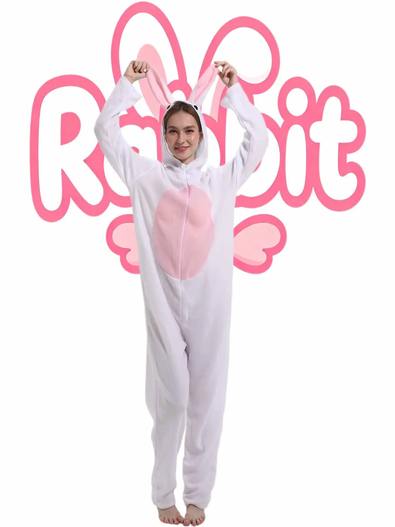 Adult Bunny Onesie Costume, Soft Cute Rabbit Cosplay, Oversized Loose Fit All-Season Party Pajamas Nightwear, Halloween Christmas Event Wear