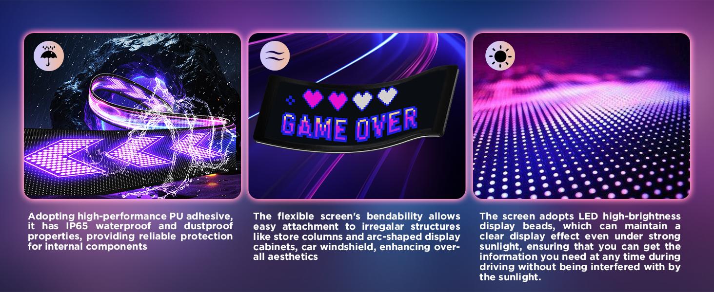 Devil Eyes 2PCS 19x4 Inch Flexible LED Windshield Screen, Programmable USB Matrix Panel with App and Remote Control, Custom Sign Display, IP65 Waterproof for Cars SUVs Trucks