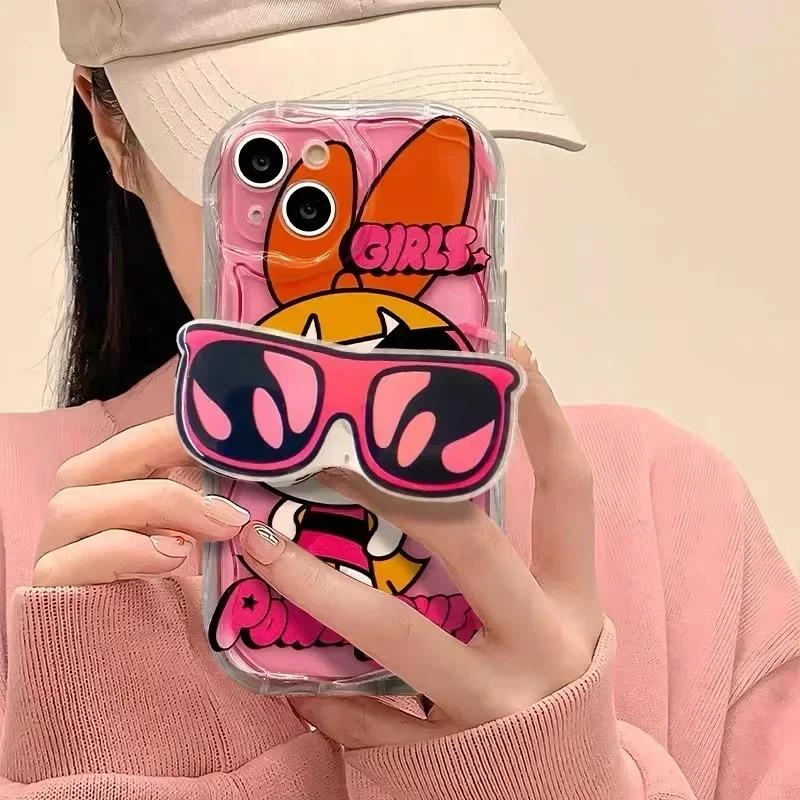 Glasses Bracket The P-Powerpuff Girls Wave Silicone Edge Case for iPhone 17 16 15 14 13 12 Mini 11 Pro Max XS X 8 7 Plus Cover