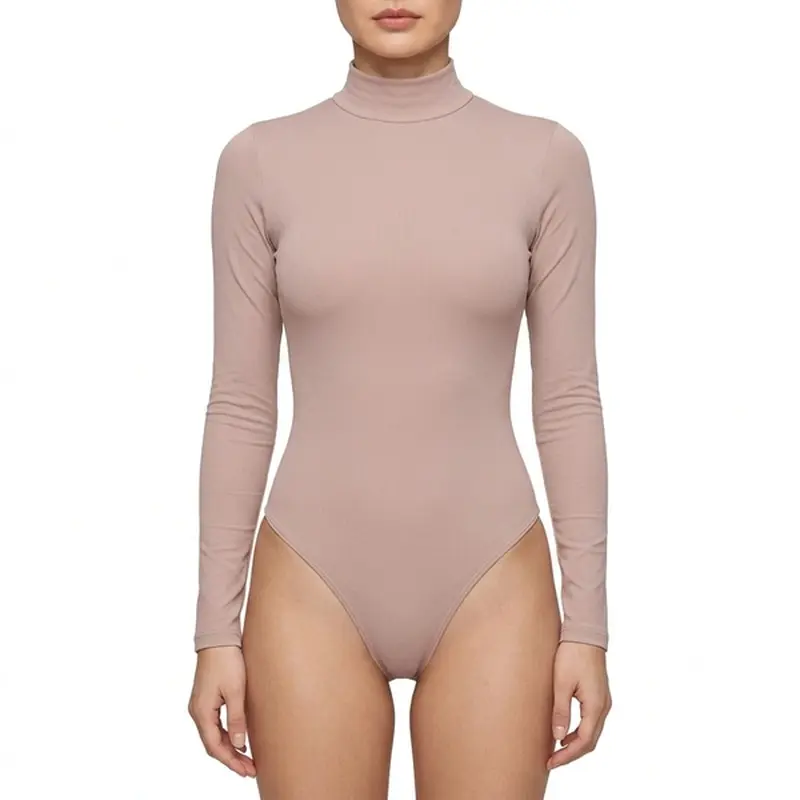 Women's High Neck Long Sleeve Bodysuit, Double-Layer Coverage for Outerwear and Layering