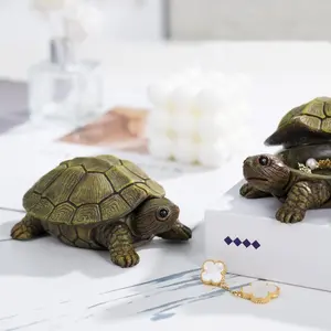 Vintage Resin Turtle Figurine, Cute Land Tortoise Sculpture, Key Holder, Decorative Storage Box, Home & Office Decoration