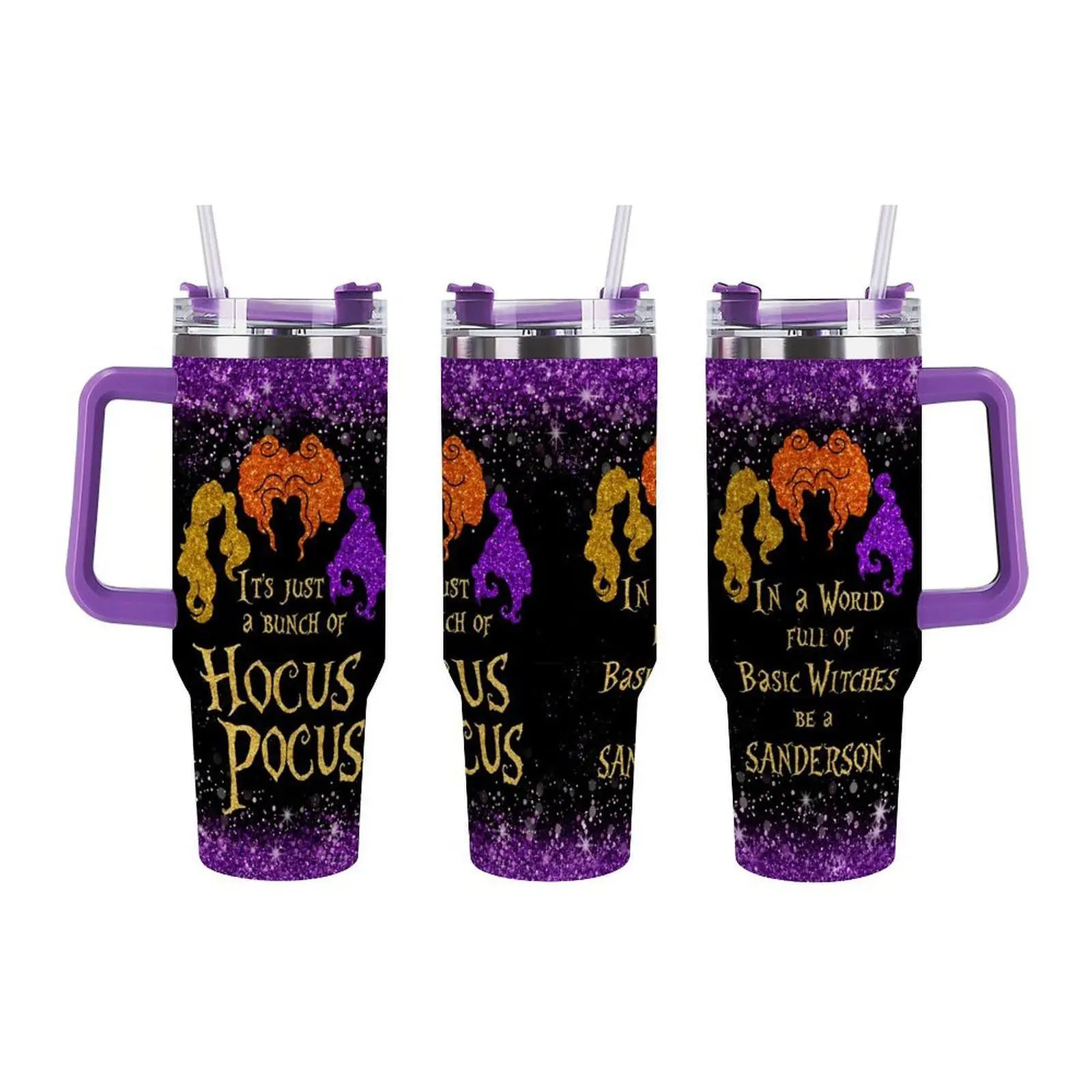 Sanderson Sisters Witch Halloween 40oz Tumbler with Handle, Stainless Steel Large Capacity Travel Cup With Lid and Straw