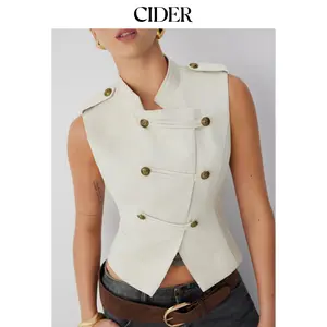 Cider Cotton-blend Asymmetrical Metal Detail Stand Collar Jacket Vest SummerFinds