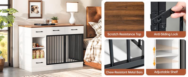 Valentine's Day gifts 71" Extra Large Dog Crate Furniture with Removable Divider & 4 Storage Drawers - Heavy-Duty Wooden Indoor Kennel TV Stand for 2 Dogs, Multi-Functional Pet Furniture for Large/Medium Dogs