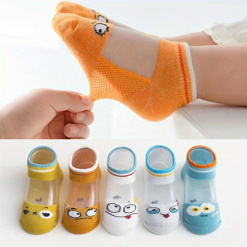 5 pairs of thin mesh breathable soft and comfortable socks boys and girls, cute cartoon socks, children's fashion socks spring and summer