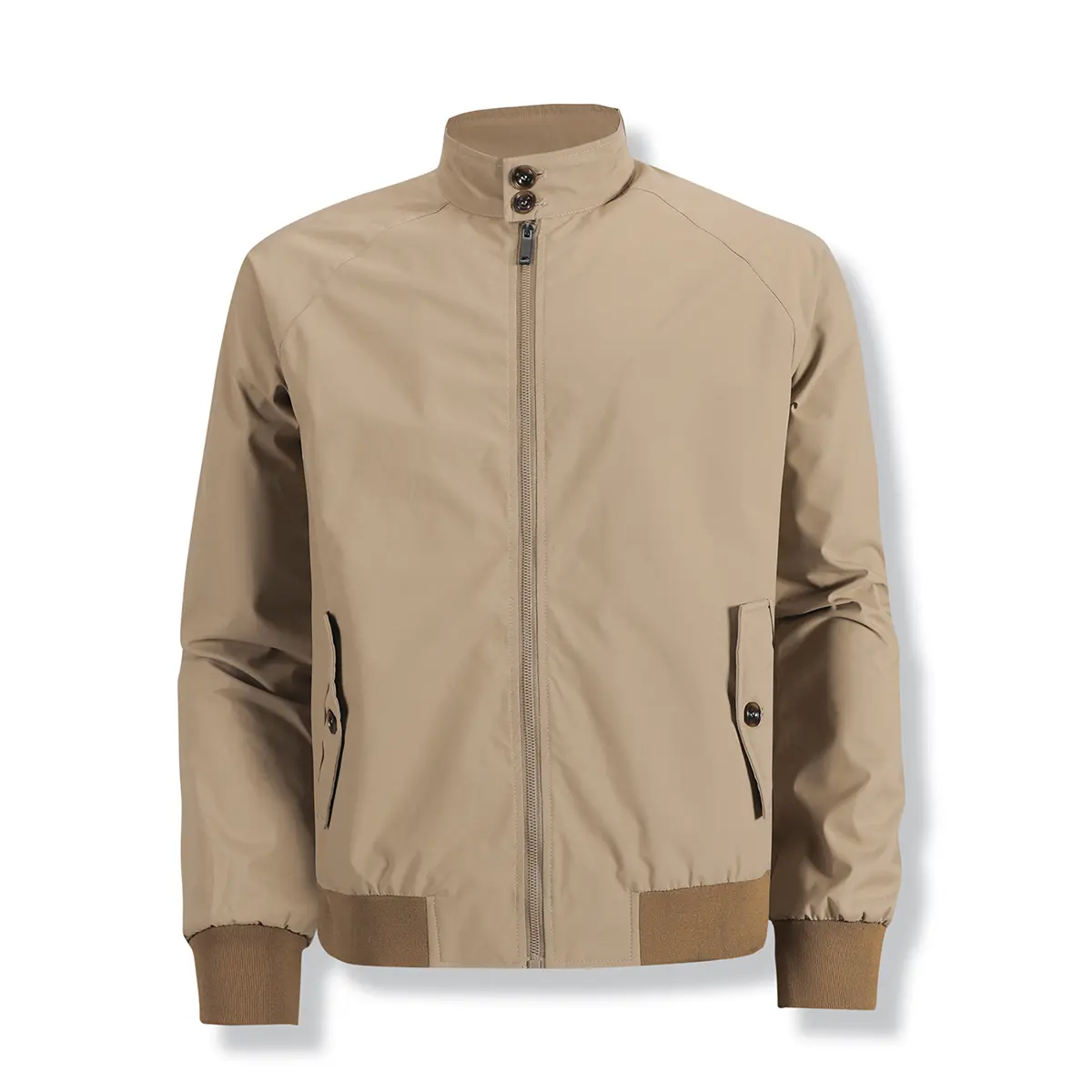 Men's Plain Polyester Long Sleeve Standing Collar Full-Zipper Pilot Coat - Ribbed Closure, Windproof Lightweight Jackets & Coats for Business Commuting, Street Wear in Spring & Autumn