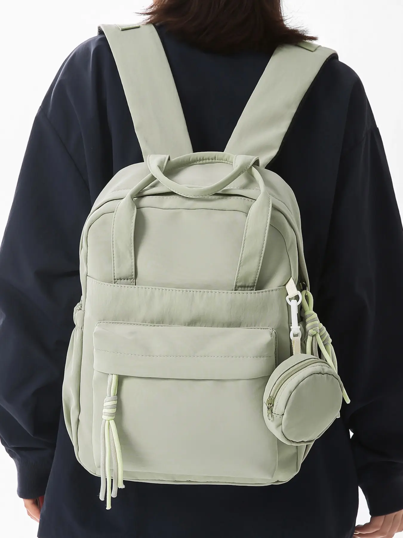 High-Profile Minimalist Lightweight Nylon Backpack, Includes Mini Pouch, Ideal for Campus and Travel, Essential for Back-To-School Students