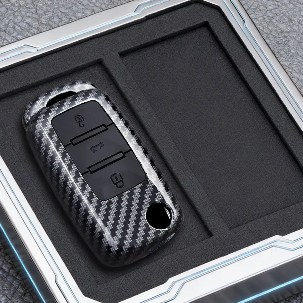 Abs Carbon Fiber Style Car Key Cover, Key Fob Cover, Car Key Accessory, Compatible with Volkswagen Polo Tiguan Passat Golf 7 Jetta Skoda Kodiaq Superb Octavia Seat