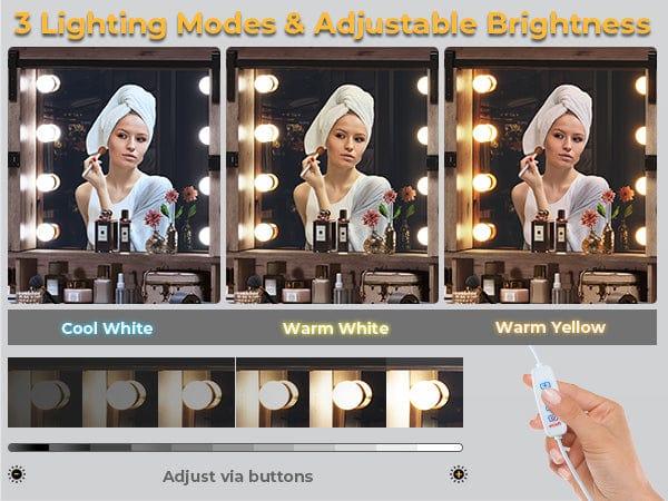 Sikaic Makeup Vanity with LED Mirror Sliding Barn Doors Brown