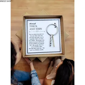Stainless Steel Bar Keychain for Car Keys, Thick and Thin Pendant Design with Gift Box andMessage Card, Durable Key Accessory for Women