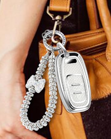 for Audi Key Fob Cover with Luxury Diamond Bling Braided Rope Keychain, Upgraded Soft Key Case for A3-A8 Q5 Q8 R8 RS4-RS7 S4-S8 SQ5 Key Fob Shell (Gold Edge Bling,B)