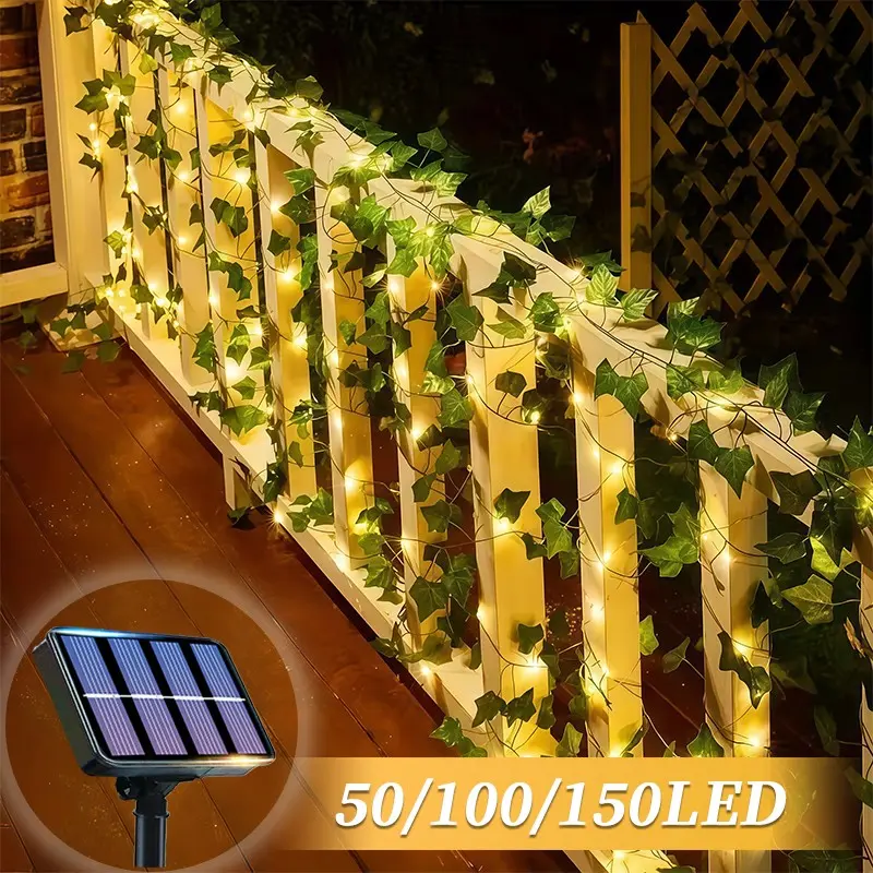 Solar Outdoor Garden Lights, Solar Led Patio, Outside Led Lights, LED Artificial Green Leaf Plant Light String, Ivy String Lights, 8 Lighting Modes, Courtyard Festival Light Strips, Suitable for Camping, Parks, Valentine's Day, Christmas Decoration