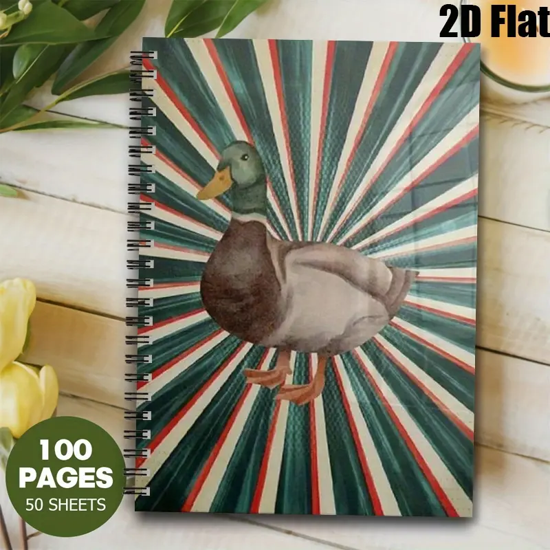 1 Spiral Coil Notebook 5.7x8.26 Inch, Cute Duck Pattern with Colorful Sunburst Design, High-Quality Lined Pages, Durable Binding, Perfect for Camping Journal, Travel Diary, Outdoor Adventure Log, Ideal Gift for Nature Lovers on Thanksgiving, Christm