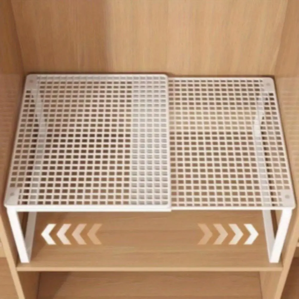 Carbon Steel Adjustable Closet Organizer Rack, Space-Saving Stackable Metal Shelf, Polished Surface, Easy Installation