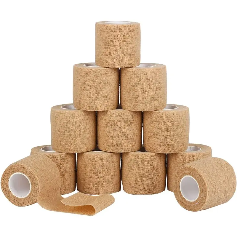 Outdoor sports 12 Pack Self Adherent Cohesive Wrap Bandages 2 Inches X 5 Yards,First Aid Tape, Elastic Self Adhesive Tape, Athletic, Sports wrap Tape, Bandage Wrap for Sports, Wrist, Skin Colour Athletic Tape