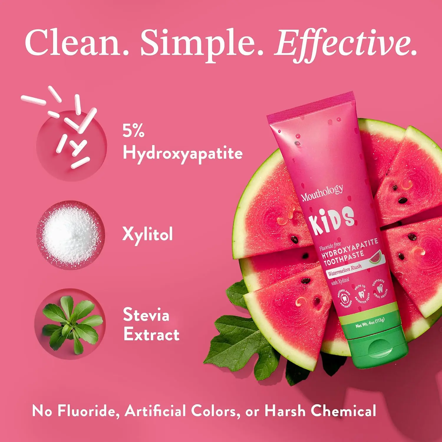 Mouthology Kids Hydroxyapatite Toothpaste - Fluoride-Free, Xylitol-Infused, Non-Toxic, Watermelon Flavor, 4oz Baby Oral Care Item