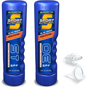 GoPong Sport Bottle Sunscreen Flask 2 Pack (16 oz Total) - Hidden Alcohol Travel Flasks - Secret Liquor Containers for Beaches, Cruises, and Sports Events – Includes Funnel & SpoutGift