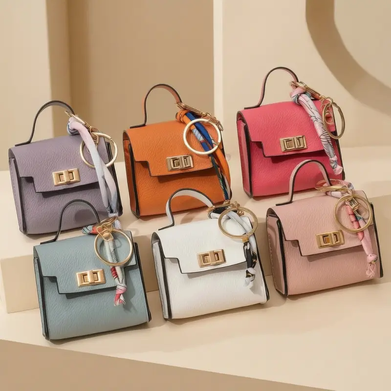 Mini Square Bag Pendant Keychain - High Quality Leather with Colorful Strap, Cute Car Keychain & Bag Charm Accessory, Mini Square Keychain Bag Charm, Leather Pendant with Removable Strap, Cute Car Accessory & Purse Decor