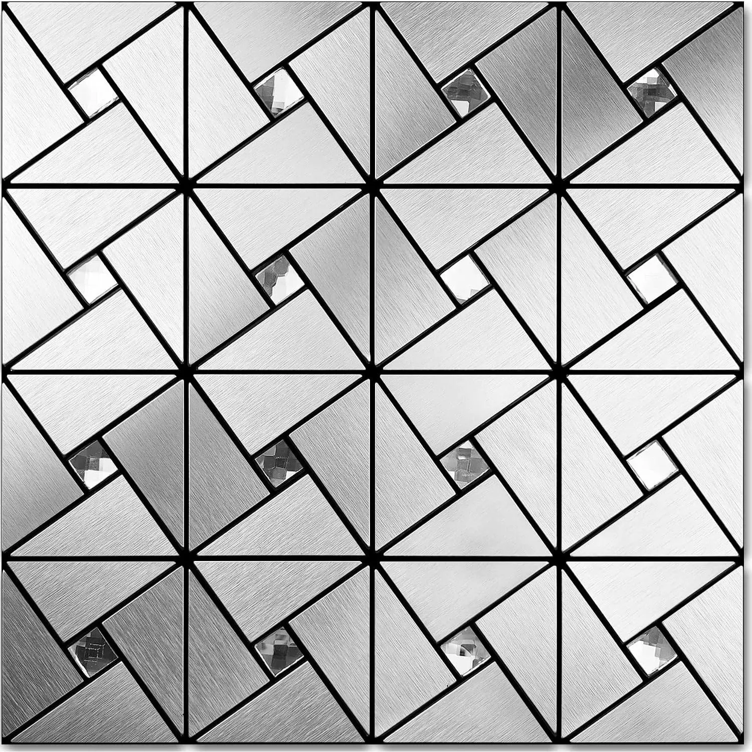 Peel and Stick Backsplash  - Metal  Stick  Backsplash for Kitchen and Bathroom  Windmill Puzzle Glass  Metal Self Adhesive Mosaic s(12"x12"x10 Sheets)