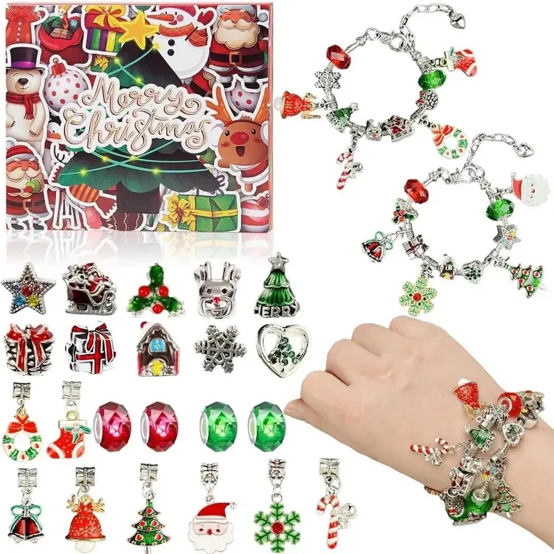 2026 Christmas Advent Calendar Bracelet Set, 24-Day Countdown DIY Jewelry Making Kit, Includes 22 Pendants, 2 Bracelets, Women's Gift Set