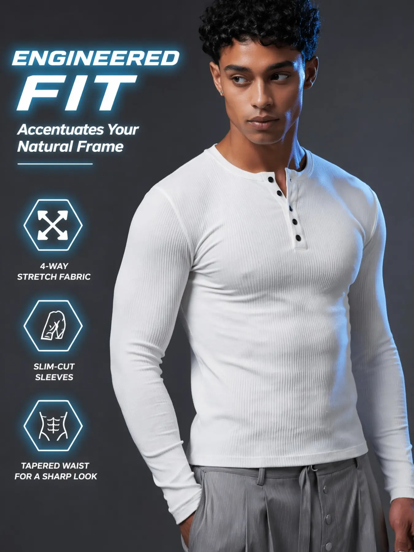 Men's Long Sleeve T-Shirt, Fall Casual Style Solid Color Henley Neck, Textured Polo Shirt, Versatile Fashion Men's Top, Comfortable and Stylish