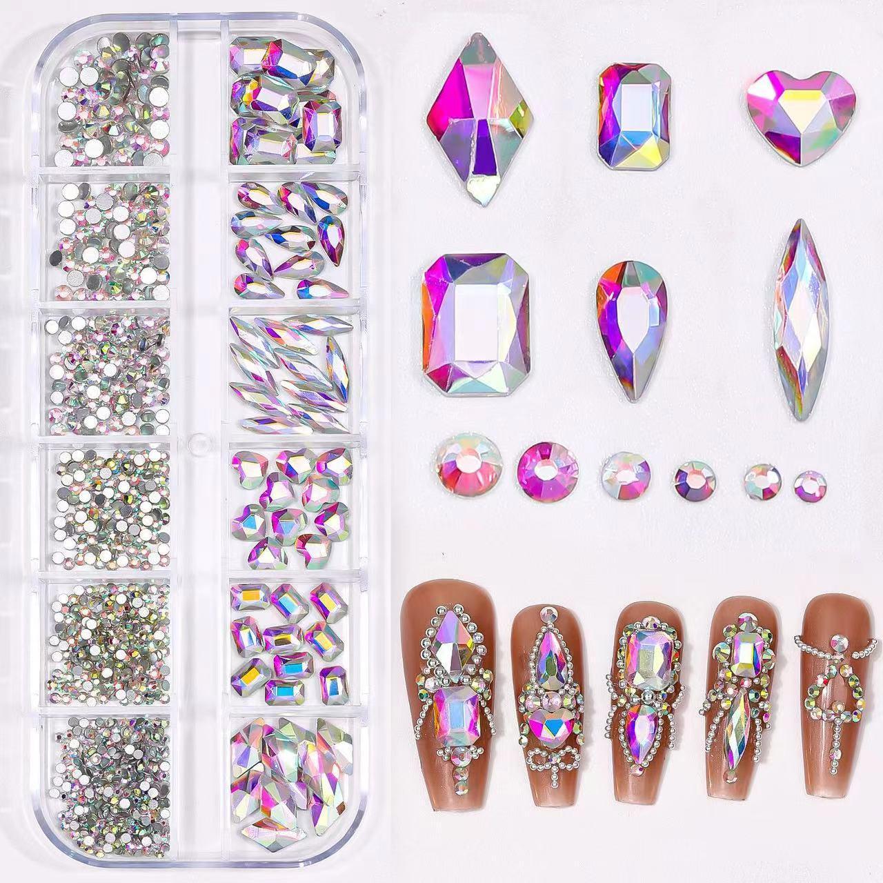 Mixed Shaped Rhinestone Nail Art Decoration, 1 Box Mixed Shape Crystal Nail Art Jewelry, DIY Nail Art Decoration for Women & Girls