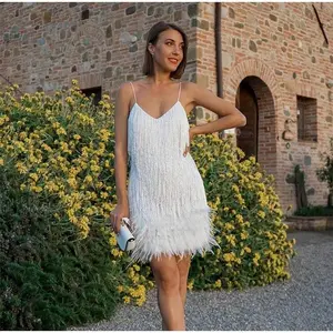 Women's 2026 Chic Elegant Sleeveless V-neck Strap Party Dress - Tassel Sequin Multi-color Feather Patchwork, Sexy Birthday Formal Clothes, Birthday Dresses 2026