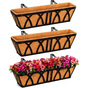 Deck Balcony Railing Planter Window Boxes - 3 Pack 24 Inch Planter Box, Balcony Planters Railing Hanging, Window Boxes Outdoor Fence Planters