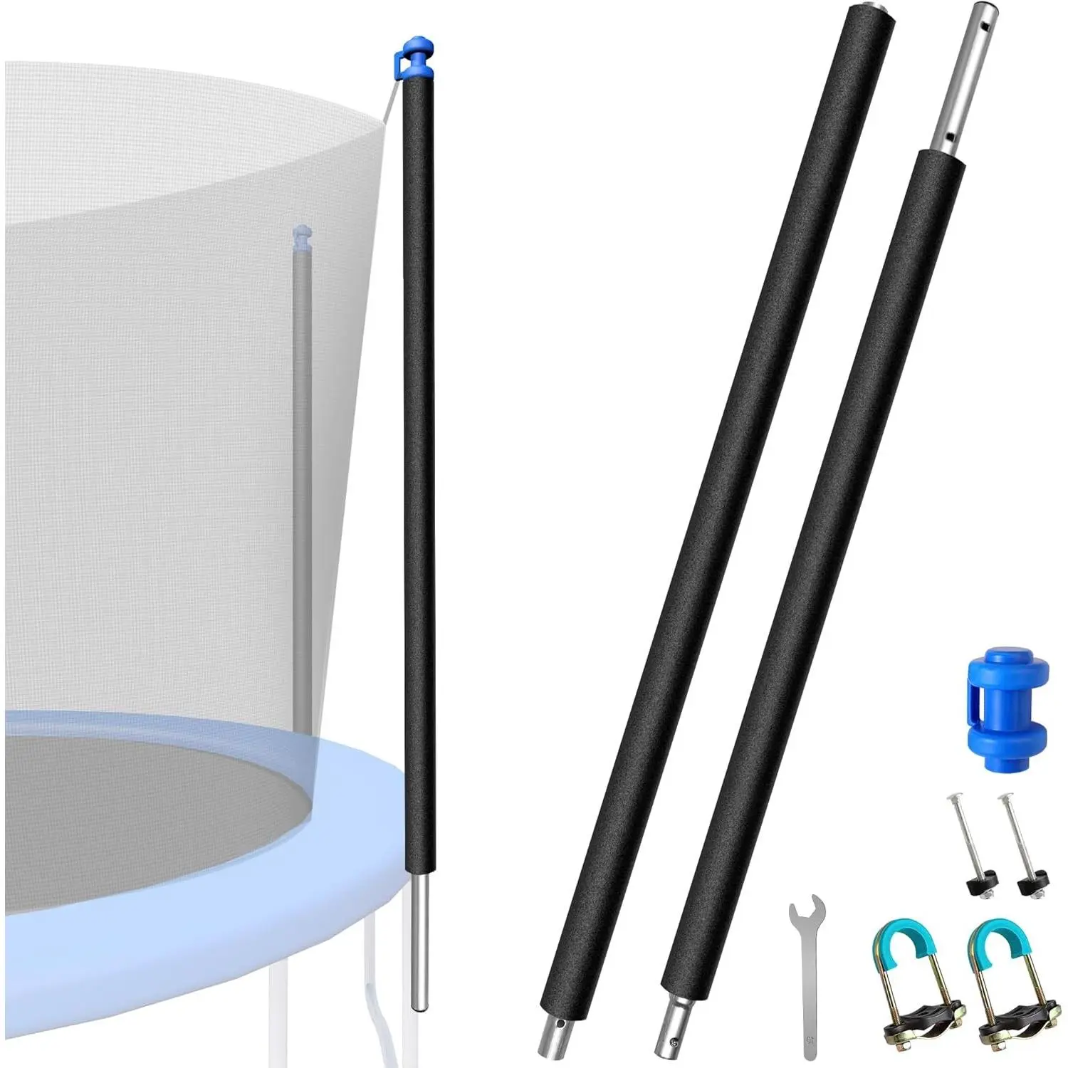 1PCS Trampoline Pole Replacement, Trampoline Enclosure Pole Fits 8-16FT Straight Pole Trampoline Frame, Reliable Trampoline Accessories Includes Foam Sleeve & Pole Caps for 2 Installation Ways