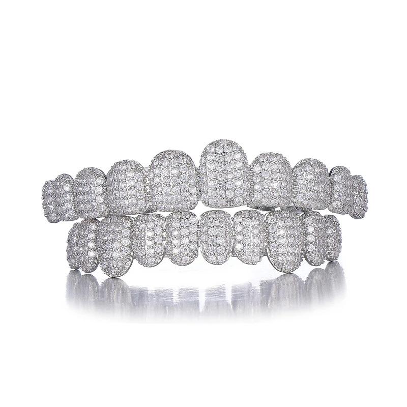 Iced Out Shiny Grillz Pack, Gold Finish Hip Hop Dental Decor, Luxury Zircon Embellished Teeth Covers, Stylish Street Rap Costume Piece, Great Gift for Hip-Hop Artists & Party Performers