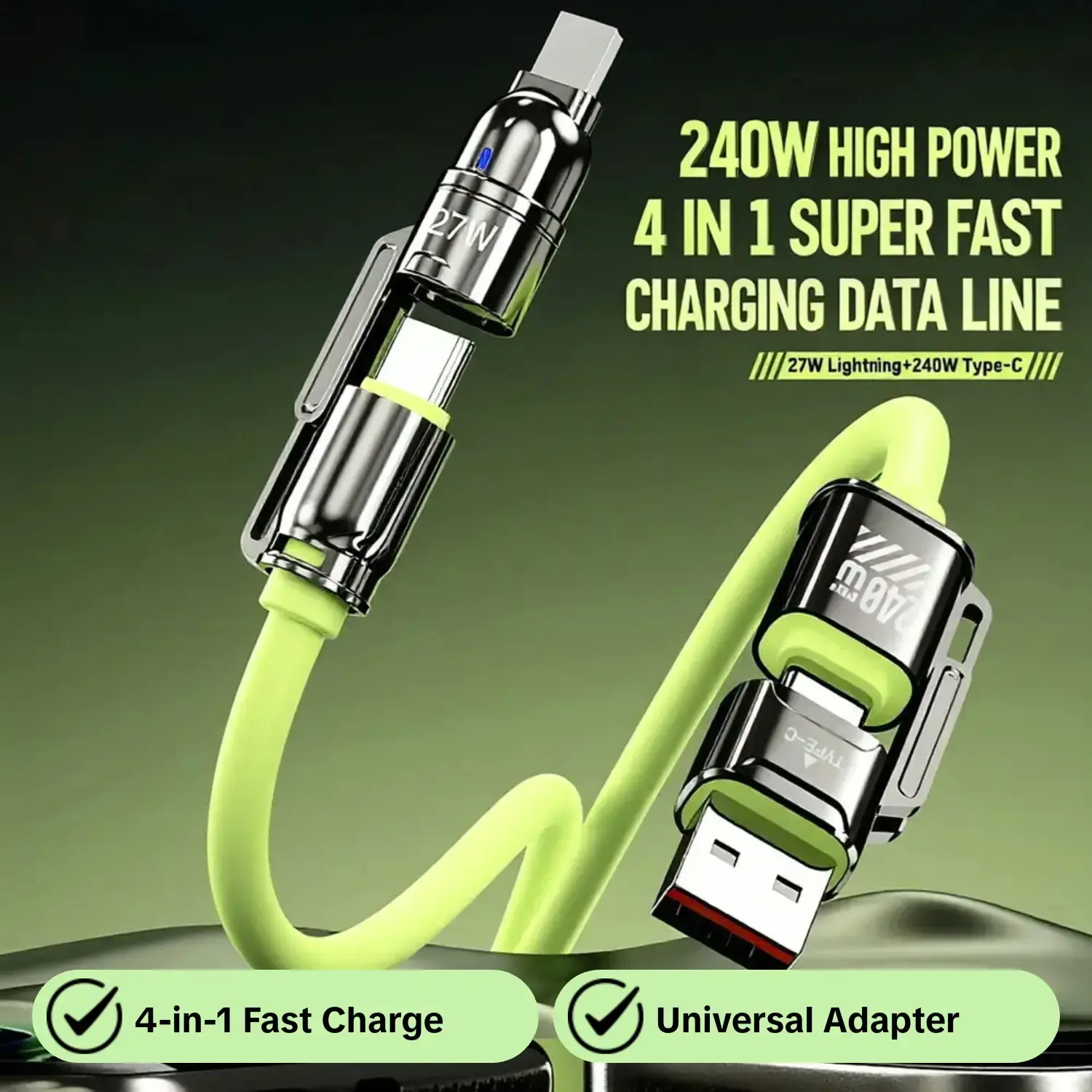 4-In-1 Fast Charging Data Sync Cable, Car Charger, Portable 240w PD 27w, Compatible with Apple, Android, Type-C, Universal Adapter, Fast Charger Cord, Car Phone Charger