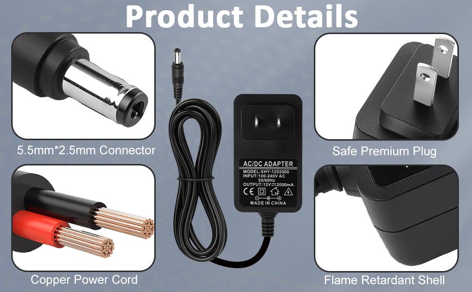 12V 2A AC/DC Power Supply Adapter for Yamaha PSR/YPG/YPT/DGX/DD/EZ/P Series Keyboards, 5.9FT Charger Cord Replacement for PA-130/PA-130B (Piano Keyboard Accessories)