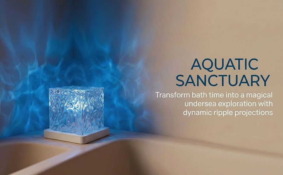 Waterproof Bath Light for Inside Bathroom, Rechargeable Cube Shape Kids Shower Lamp, RGBW 13 Color Changing Bathtub Lamp with Remote Ocean Wave Projector Mood Night Lighting