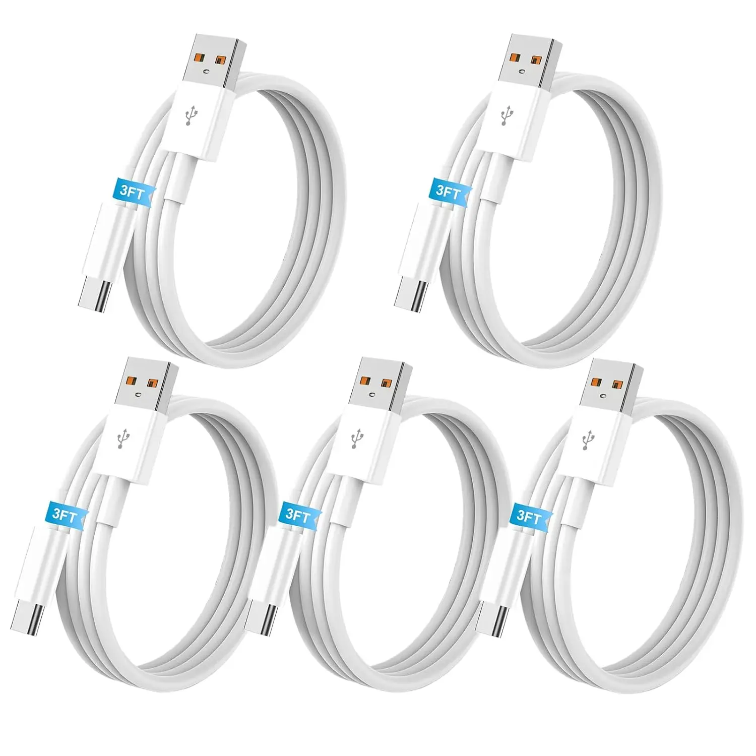 5Pack USB A to USB C   , Data Transfer【5x3.3ft】 | Compatible with  17/16/15 & Type-C Devices, 5- Value Pack, Durable & Sturdy for Office,  and .