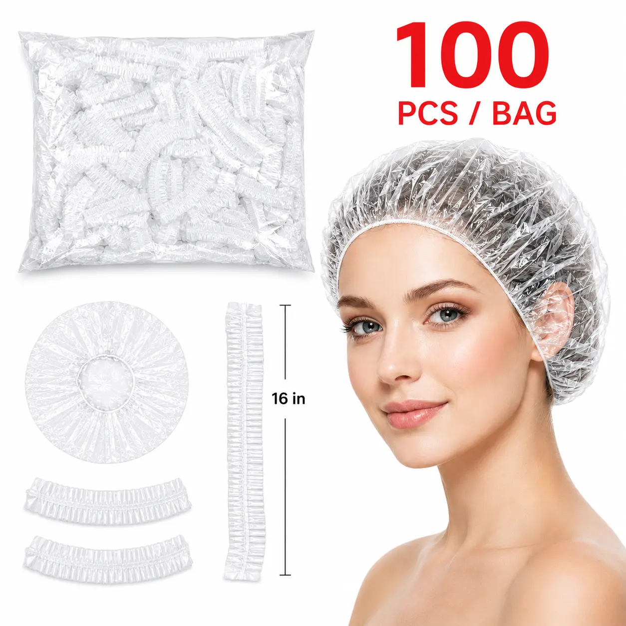 100 Pack Disposable Shower Cap & Ear Cover Set, Elastic Waterproof Hair Caps for Shower & Hair Dye, Salon & Household Hair Protection Kit