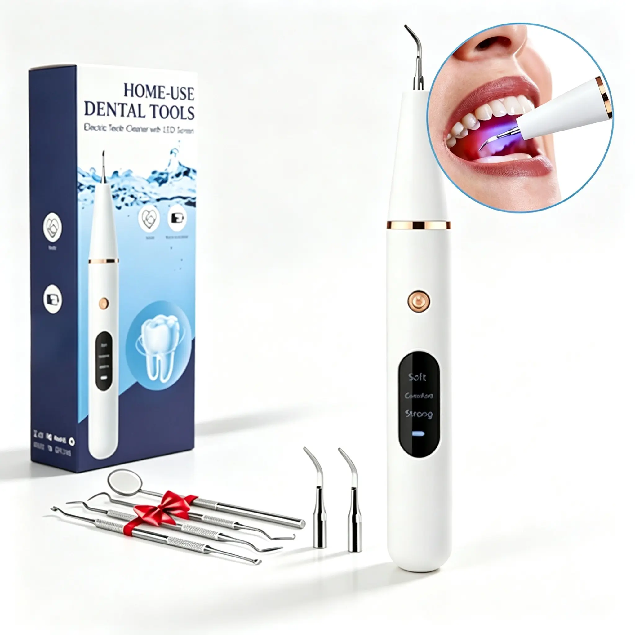 Rechargeable Home Oral Care Kit, Electric Dental Cleaner with LED Light, 3 Adjustable Modes, Replaceable Brush Heads, Daily Oral Hygiene