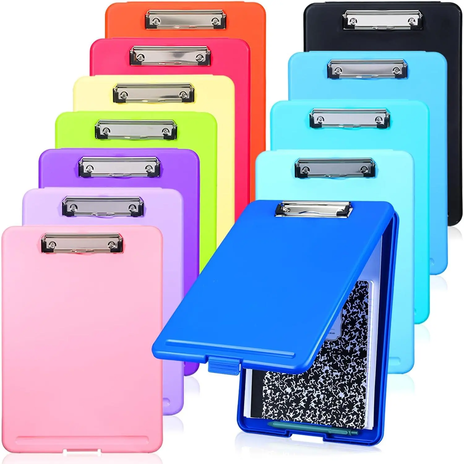12 Pcs Plastic Clipboard with Storage Heavy Duty Portable Writing Boards for 150 Sheet A4 Paper with Pen Holder Large Capacity Clipboards for Nurse Teacher Student Classroom Office(Colored)