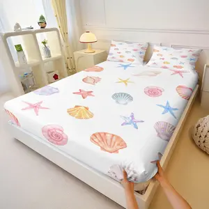 Fresh Ocean Style Fitted Sheet Set (Includes Fitted Sheet + Pillowcases), Fitted Sheet Design Fits Snugly To Mattress, Skin-Friendly And Breathable Fabric, Suitable For Bedrooms And Guesthouses, Perfect For People Who Love Summer Style And Healing Vibes