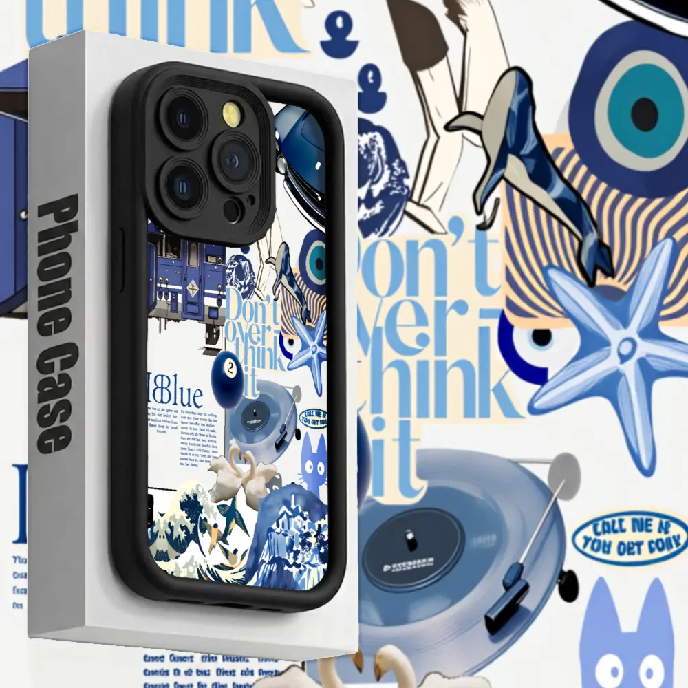 Abstract Blue Ocean Print Phone Case - Shockproof Protector Cover for iPhone 17 E Air,16,15,14 Pro Max Plus,13,12 Mini,11,X,XS,XR - Liquid-Like Design Mobile Phone Accessories Casing