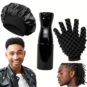 PCS Freeform Twist Hair Styling Set for Natural Hair, Satin Bonnet, Foam Twist Glove and Fine Mist Spray Bottle for Dreadlocks, Locs, Coils, Afro Curls, Men Hair Care Styling Kit, Curl Products