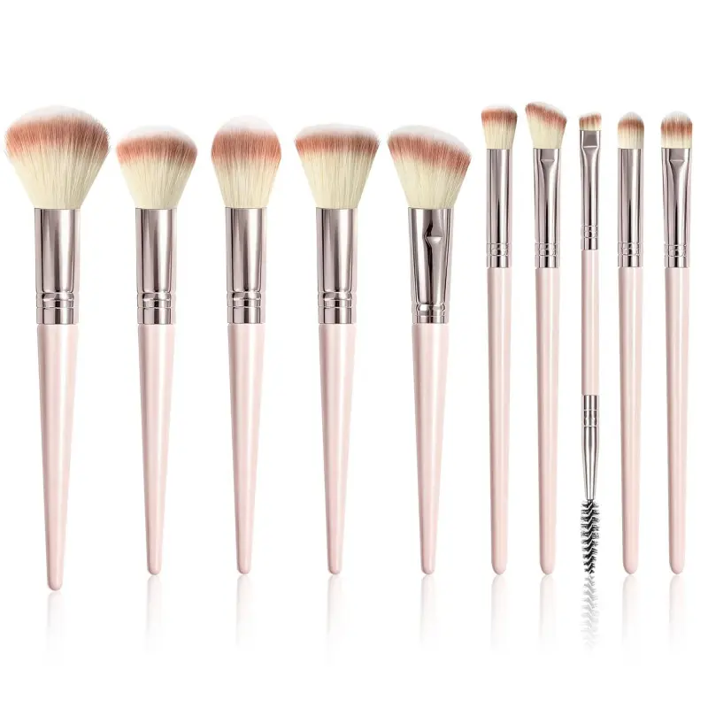 Brush Set, Premium Synthetic 10 PCS Makeup Brushes, Travel Makeup Brush Set with Soft Hairs, Makeup Brushes Set Professional for Blush, Eyeliner, Eyeshadow, Concealer, and Foundation (Pink)