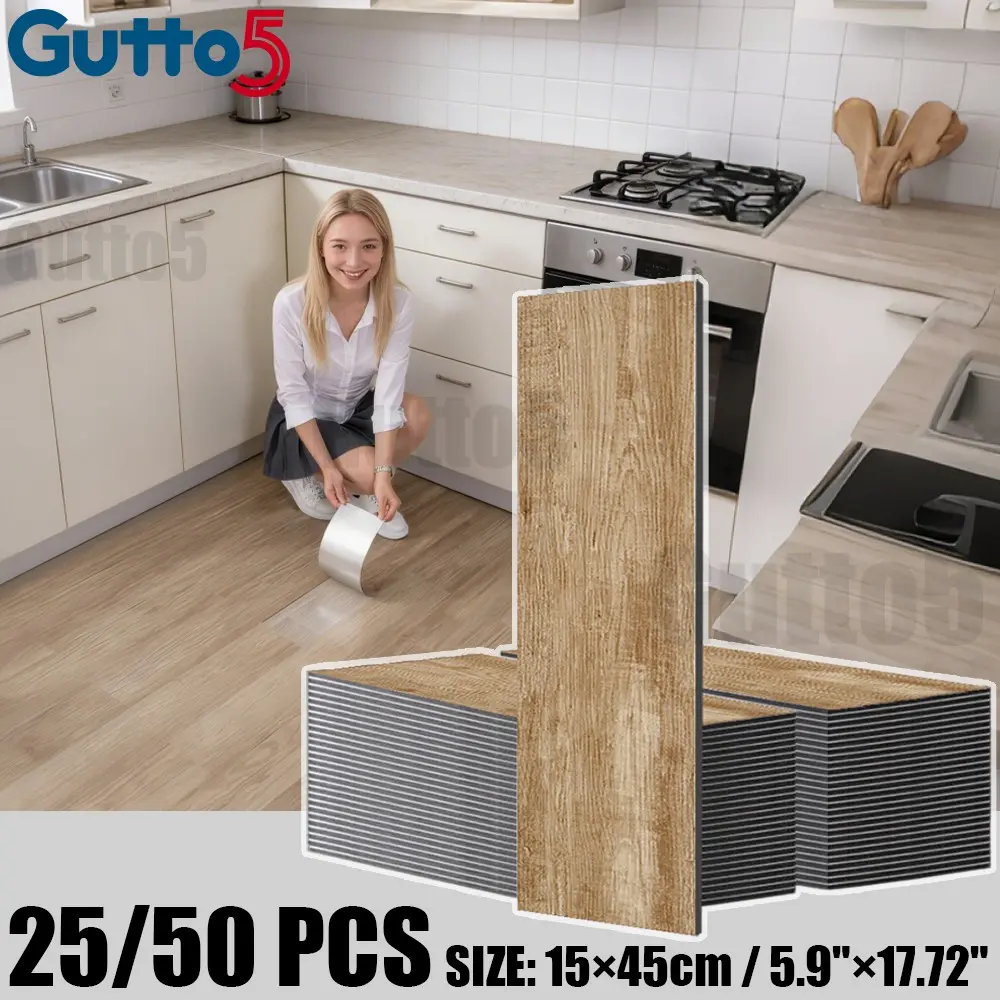 25pcs/50pcs Thick Luxury Vintage Wood Grain Finish Floor Stickers, Self-Adhesive PVC Vinyl, Easy Install DIY Removable, Renovation for Living Room Bedroom Corridor